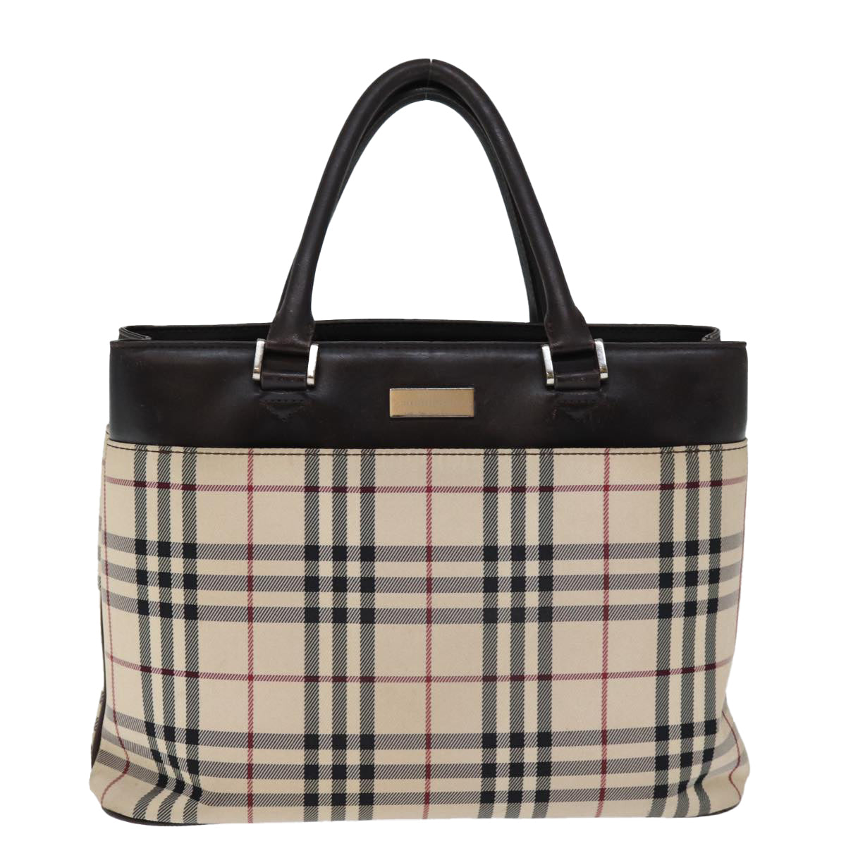 BURBERRY Nova Check Hand Bag Canvas Beige Auth bs14326