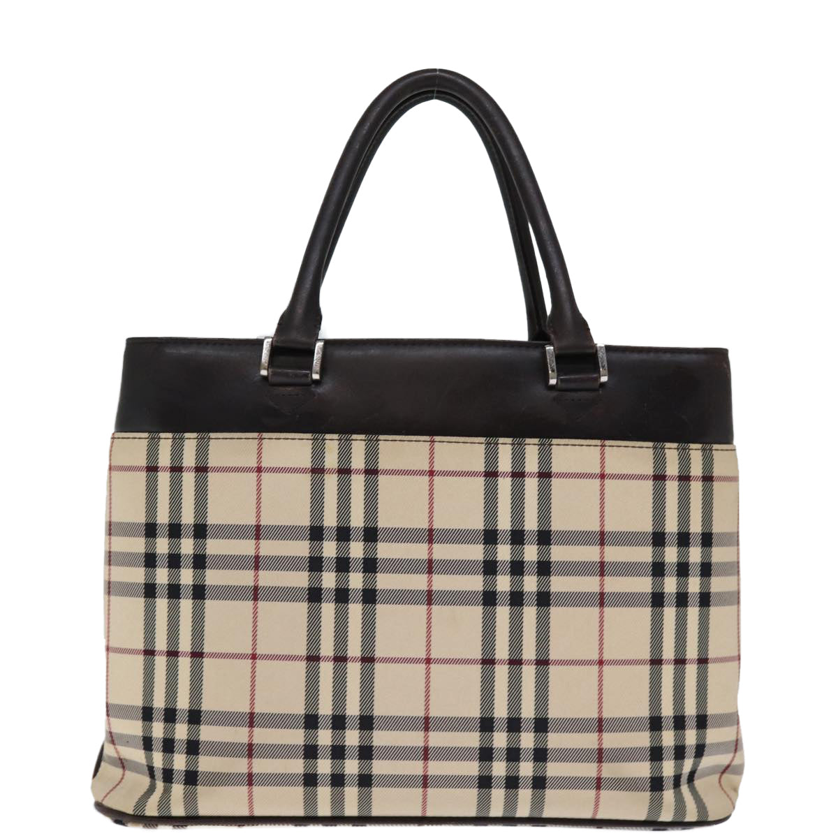 BURBERRY Nova Check Hand Bag Canvas Beige Auth bs14326