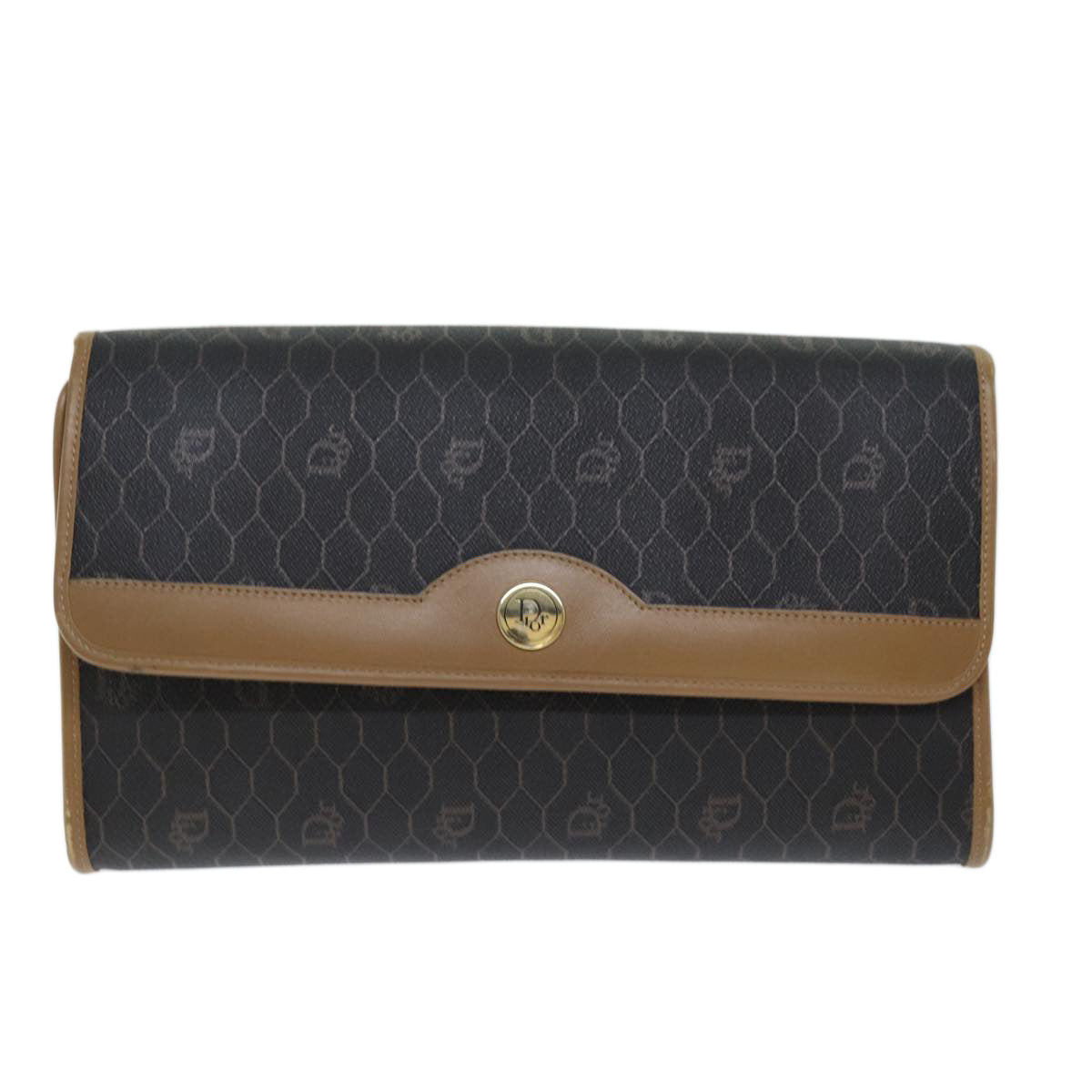 Christian Dior Honeycomb Canvas Chain Bag PVC Leather Black Auth bs14329