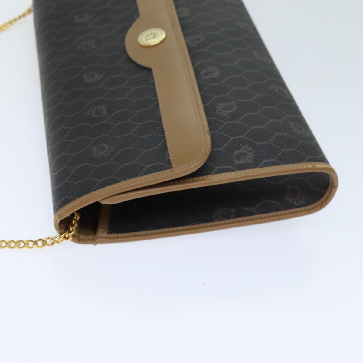 Christian Dior Honeycomb Canvas Chain Bag PVC Leather Black Auth bs14329