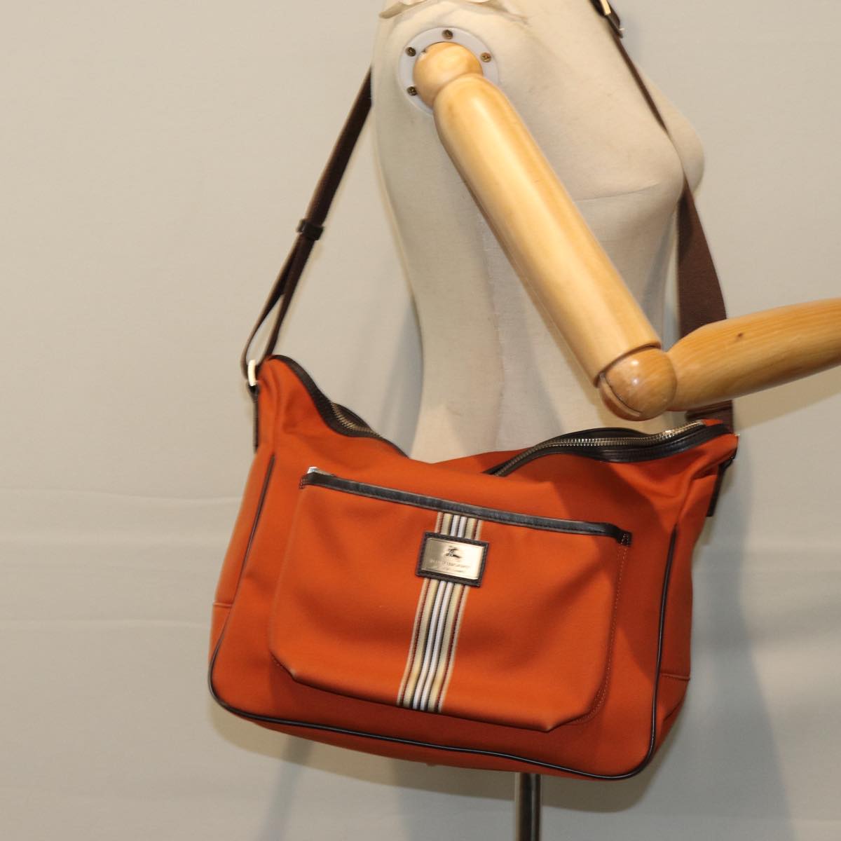 BURBERRY Black label Shoulder Bag Canvas Orange Auth bs14348