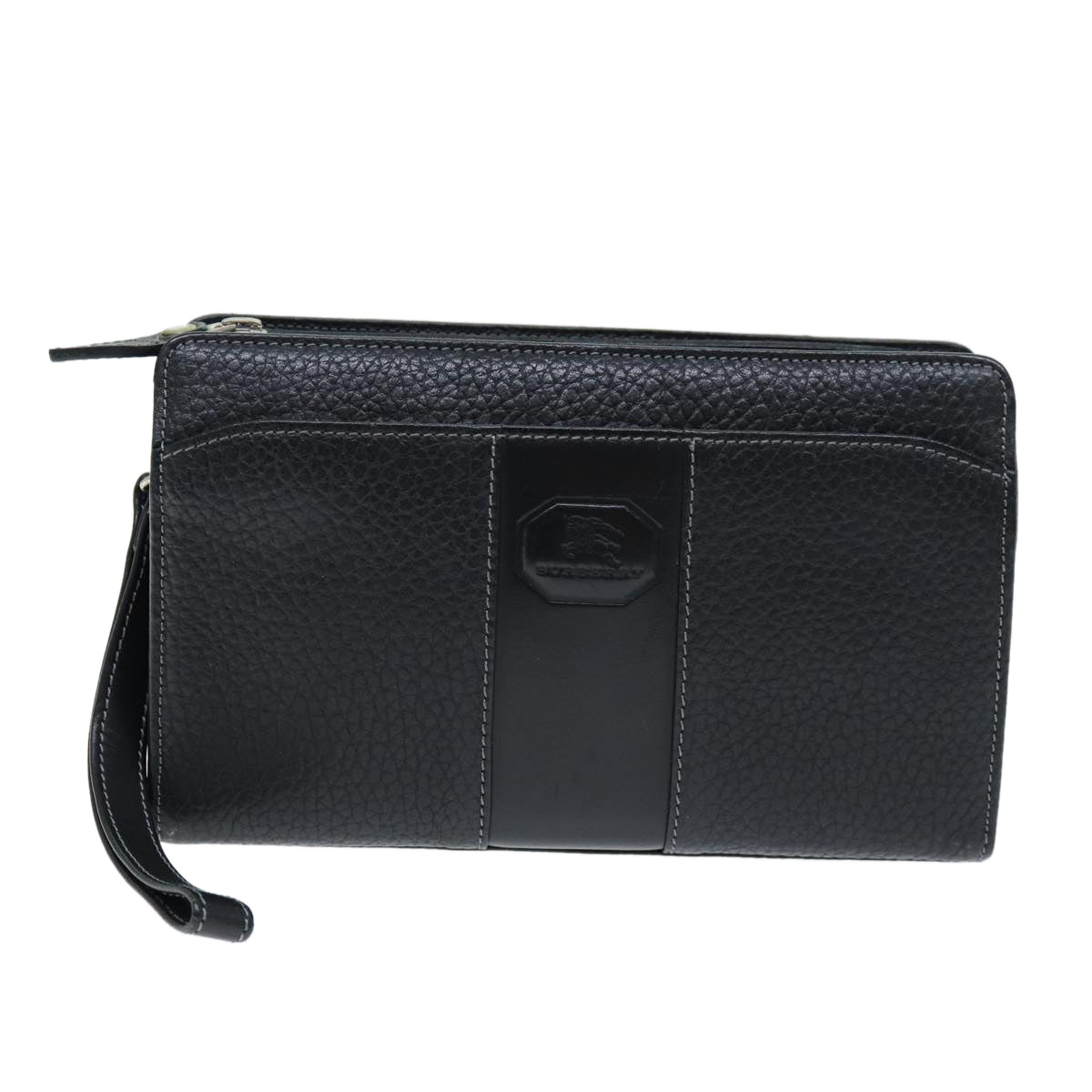 BURBERRY Clutch Bag Leather Black Auth bs14349