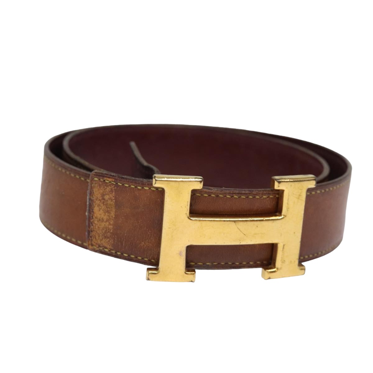 HERMES Constance Belt Leather 30.7"" Brown Auth bs14375