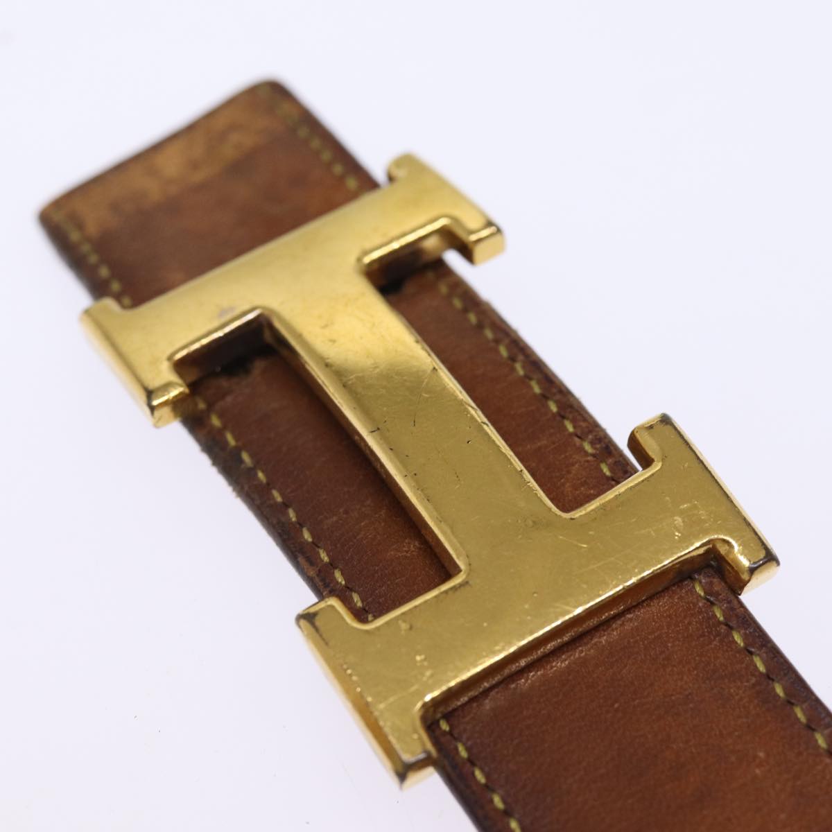 HERMES Constance Belt Leather 30.7"" Brown Auth bs14375