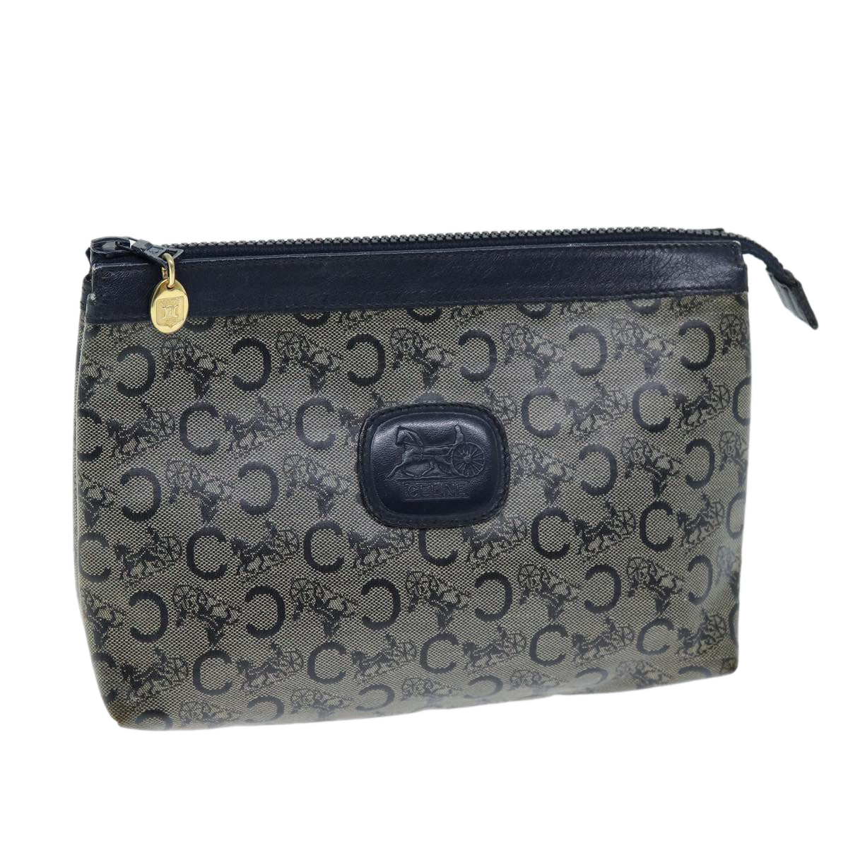 CELINE C Macadam Canvas Pouch Navy Auth bs14376