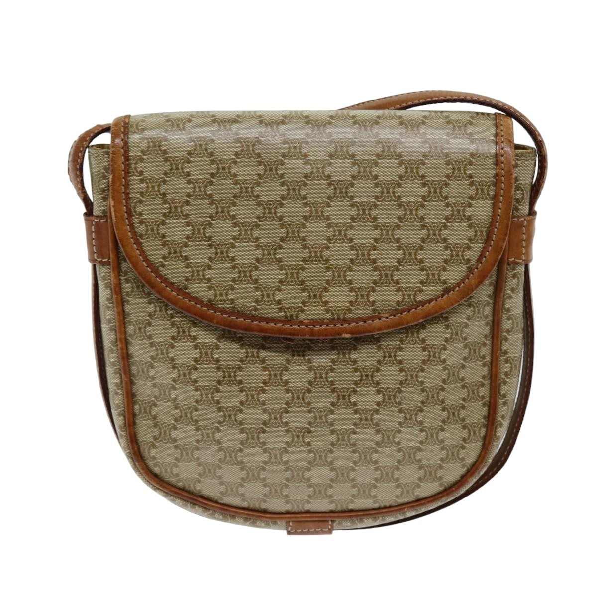 CELINE Macadam Canvas Shoulder Bag Beige Auth bs14377 - 0