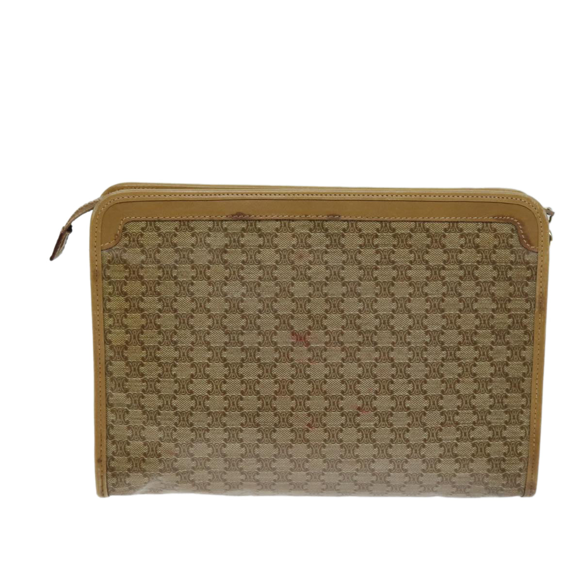 CELINE Macadam Canvas Clutch Bag Beige Auth bs14378 - 0