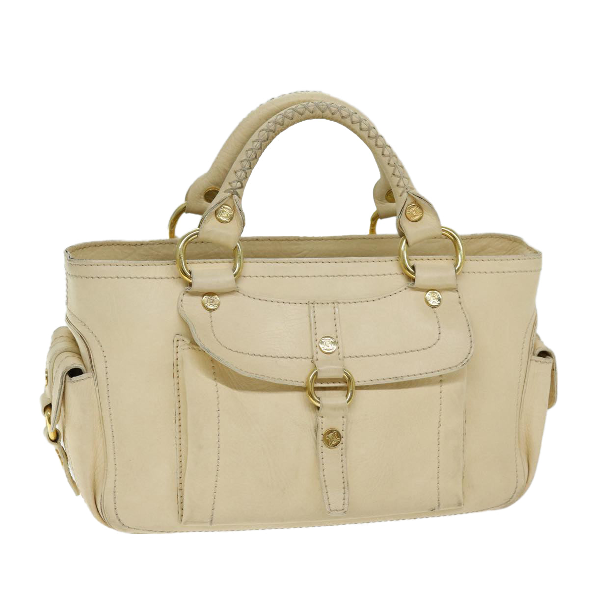 CELINE Boogie bag Hand Bag Leather Beige Auth bs14379