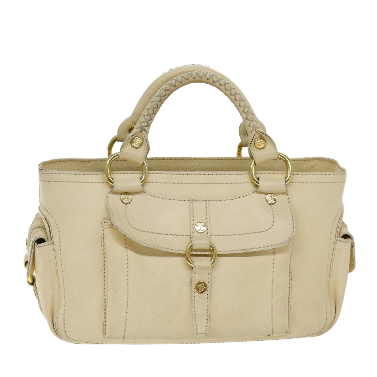 CELINE Boogie bag Hand Bag Leather Beige Auth bs14379