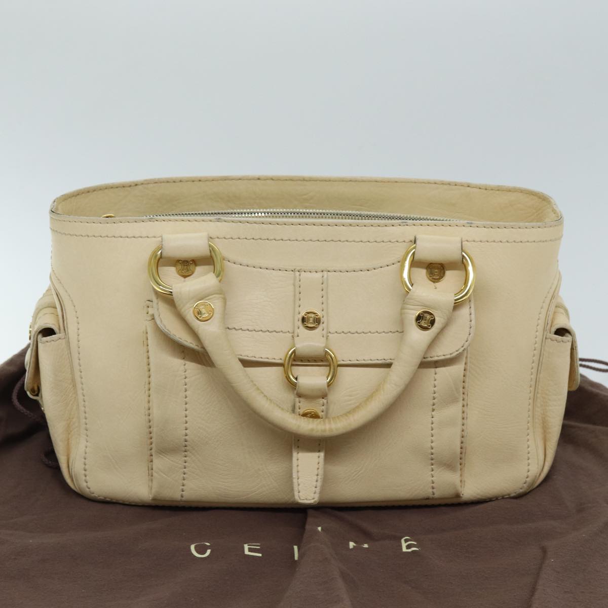 CELINE Boogie bag Hand Bag Leather Beige Auth bs14379