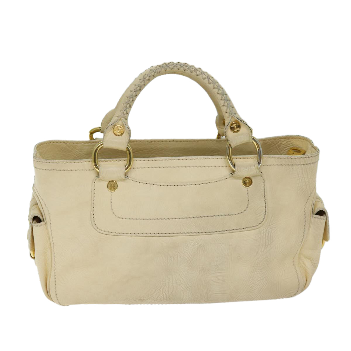 CELINE Boogie bag Hand Bag Leather Beige Auth bs14379 - 0