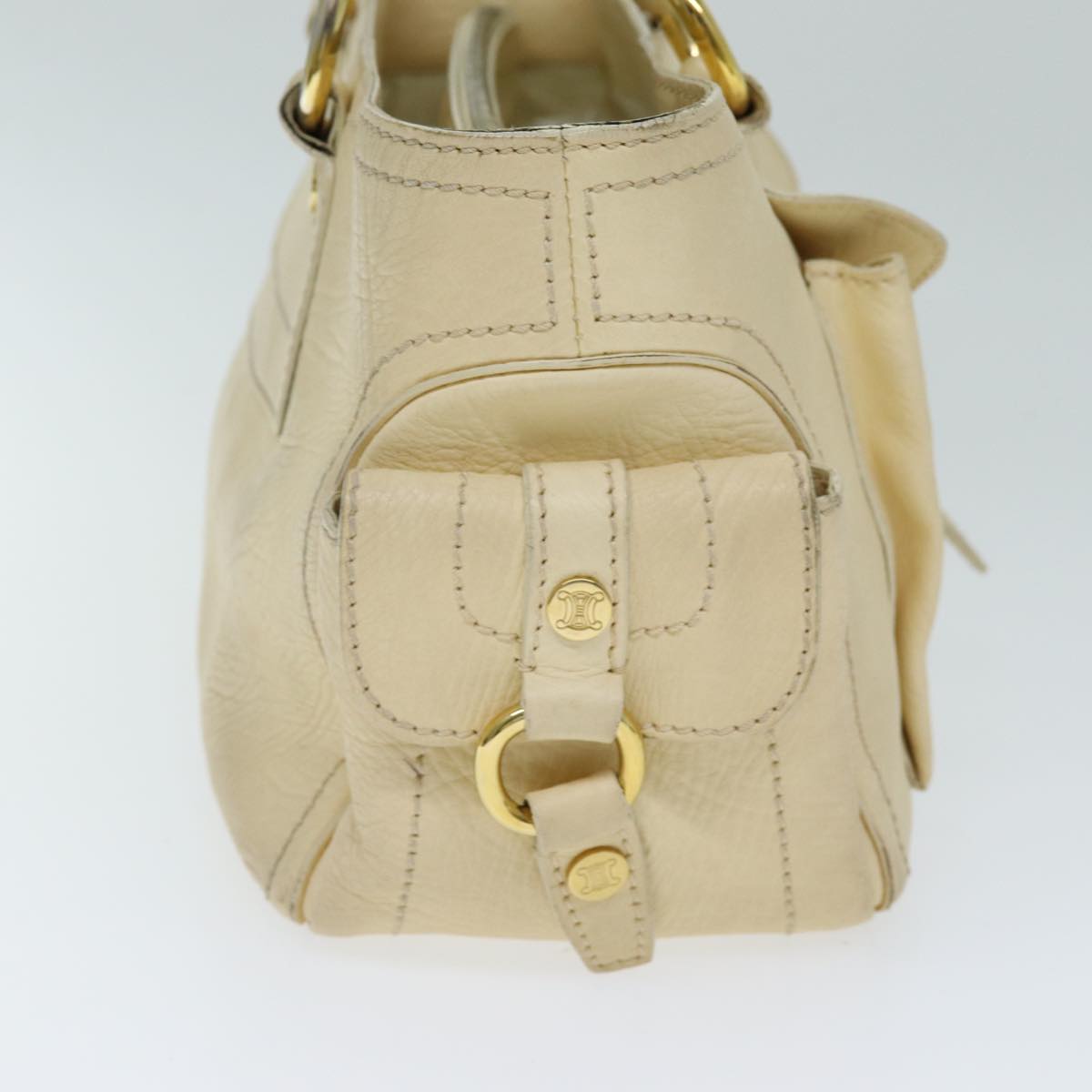 CELINE Boogie bag Hand Bag Leather Beige Auth bs14379