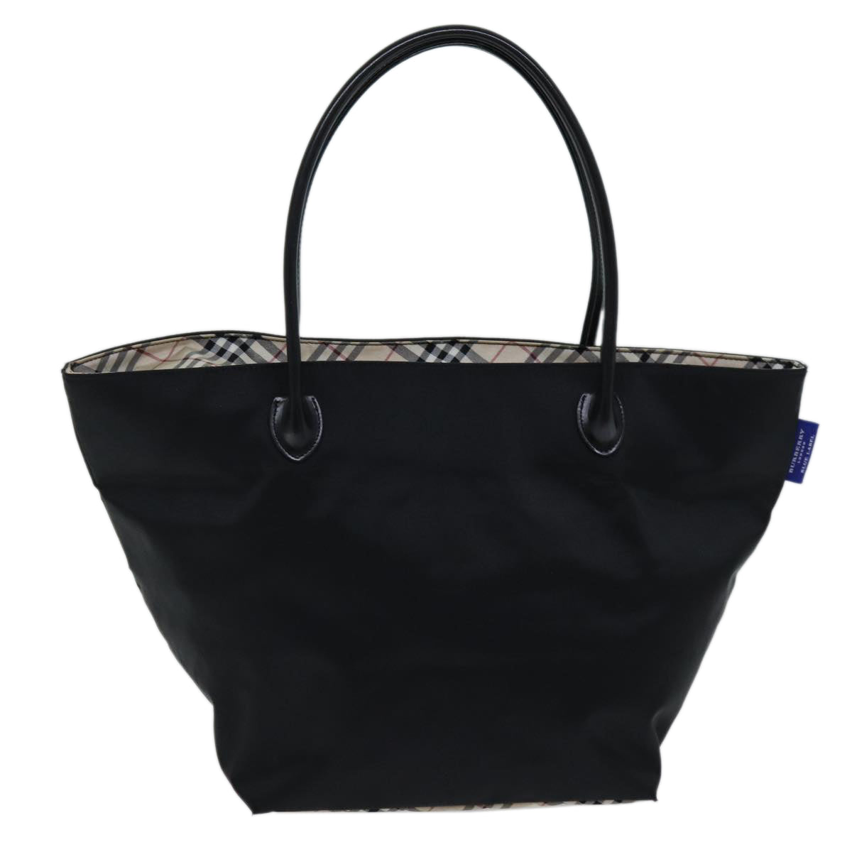 BURBERRY Nova Check Blue Label Tote Bag Nylon Black Beige Auth bs14385