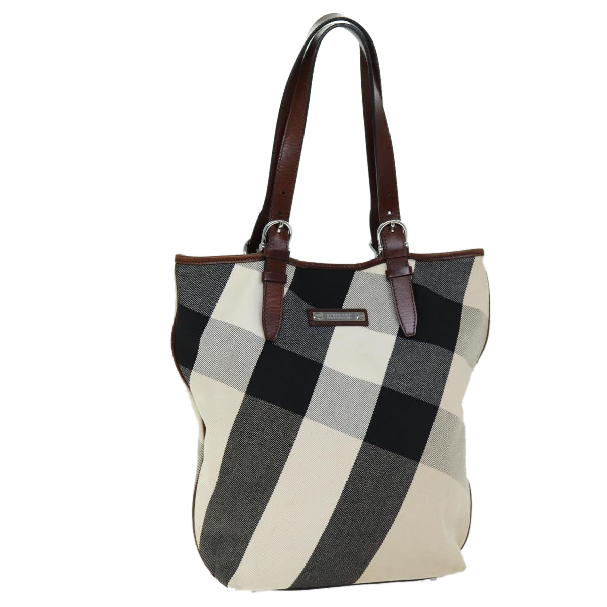 BURBERRY Shoulder Bag Canvas Black White Auth bs14386