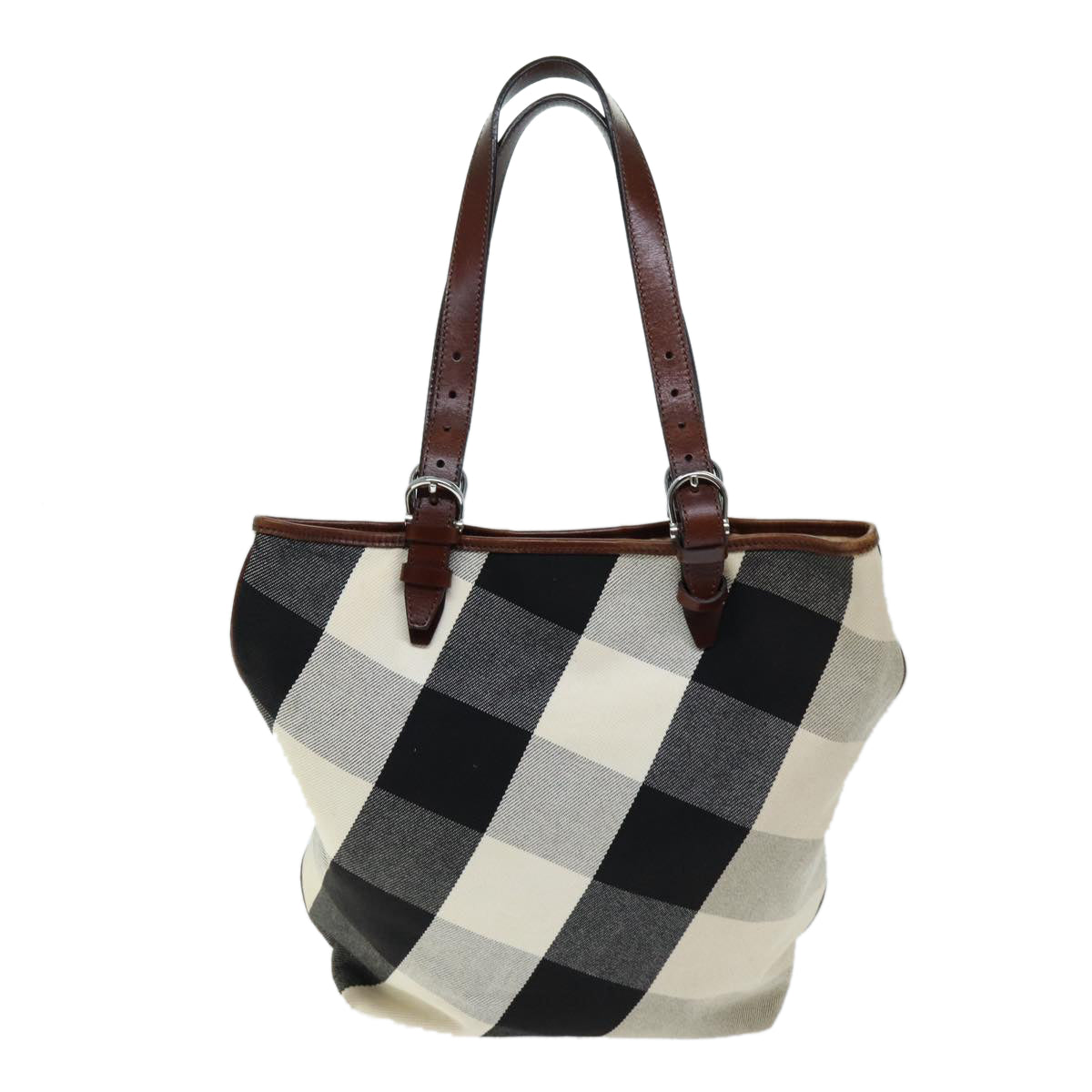 BURBERRY Shoulder Bag Canvas Black White Auth bs14386