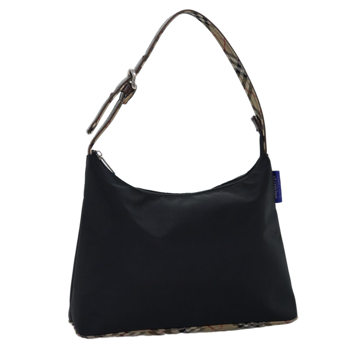 Burberrys Nova Check Blue Label Shoulder Bag Nylon Black Beige Auth bs14387