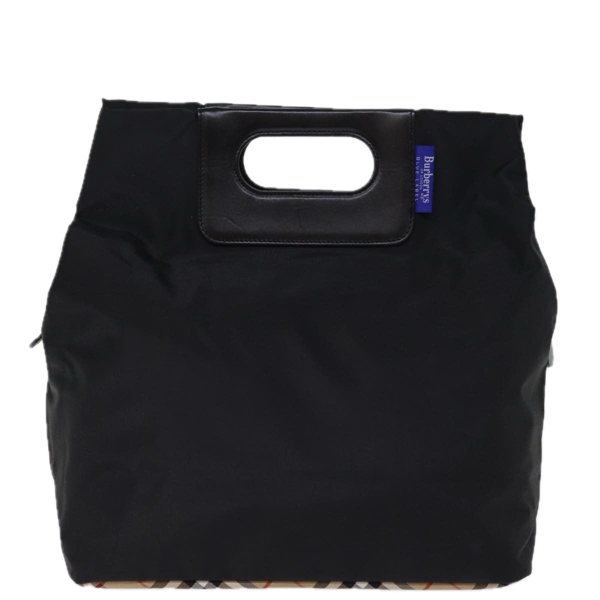 Burberrys Nova Check Blue Label Hand Bag Nylon Black Beige Auth bs14388