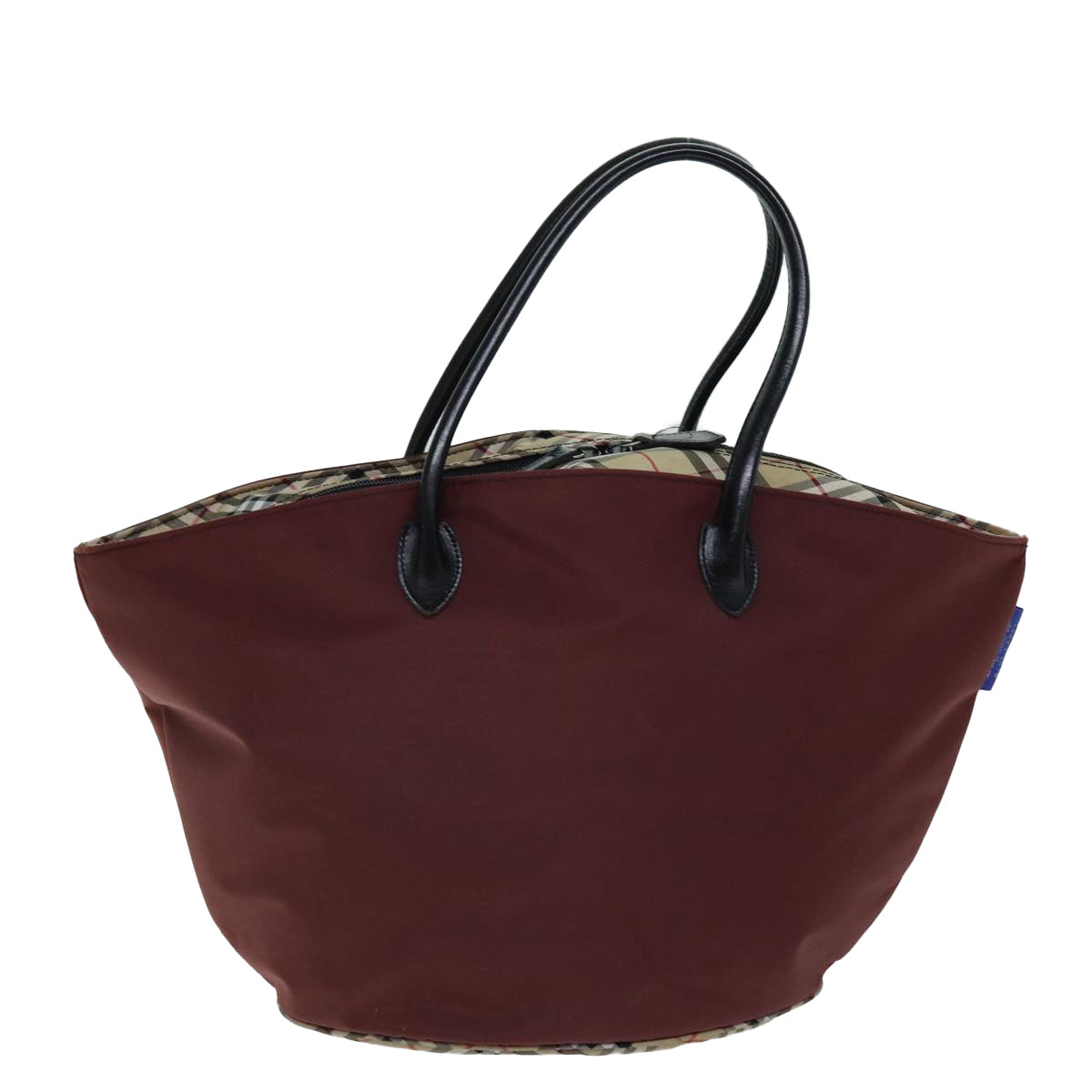 Burberrys Nova Check Blue Label Tote Bag Nylon Beige Bordeaux Auth bs14390