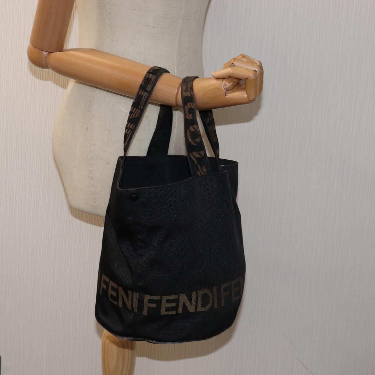 FENDI Hand Bag Nylon Black Auth bs14392