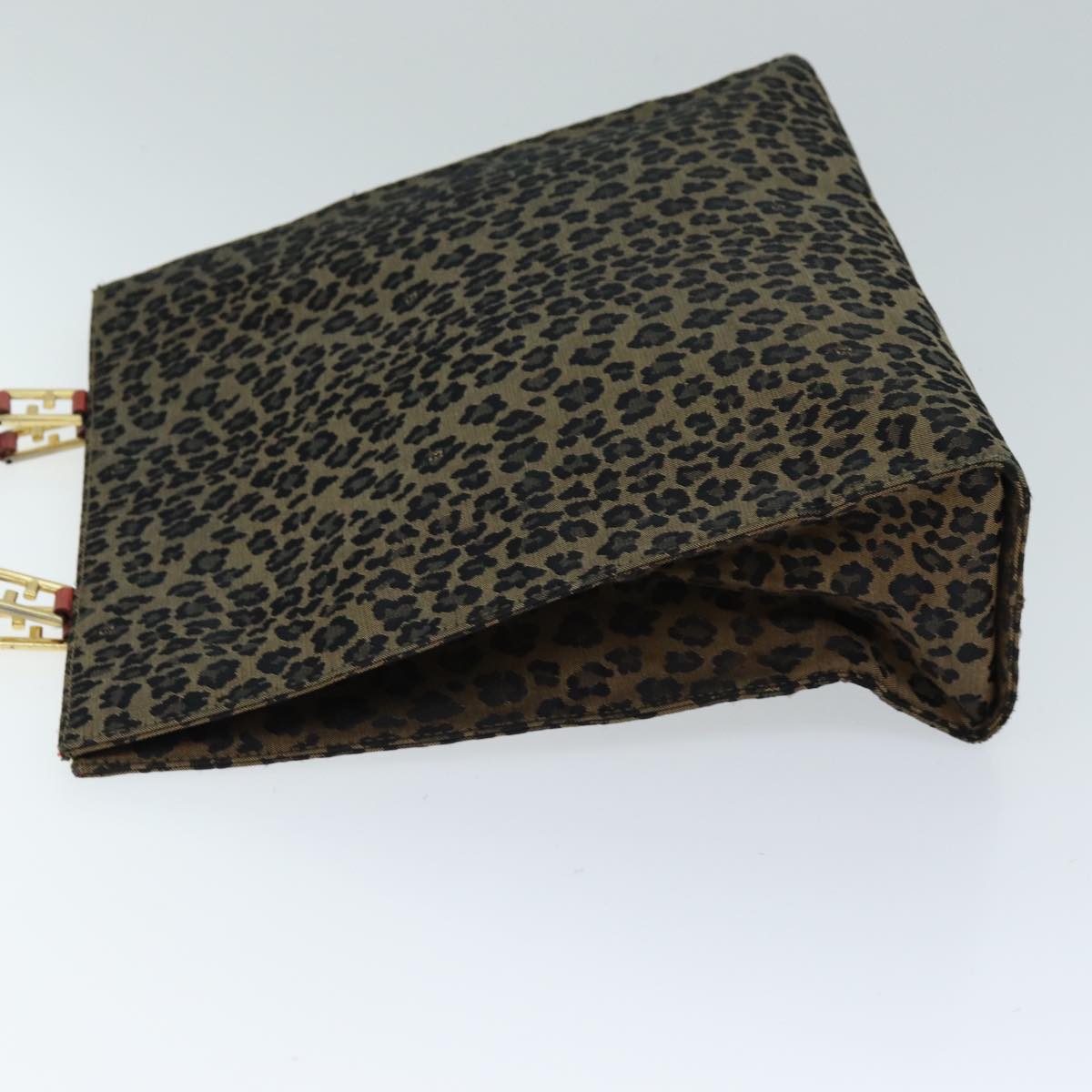 FENDI Leopard Hand Bag Canvas Brown Red Auth bs14393