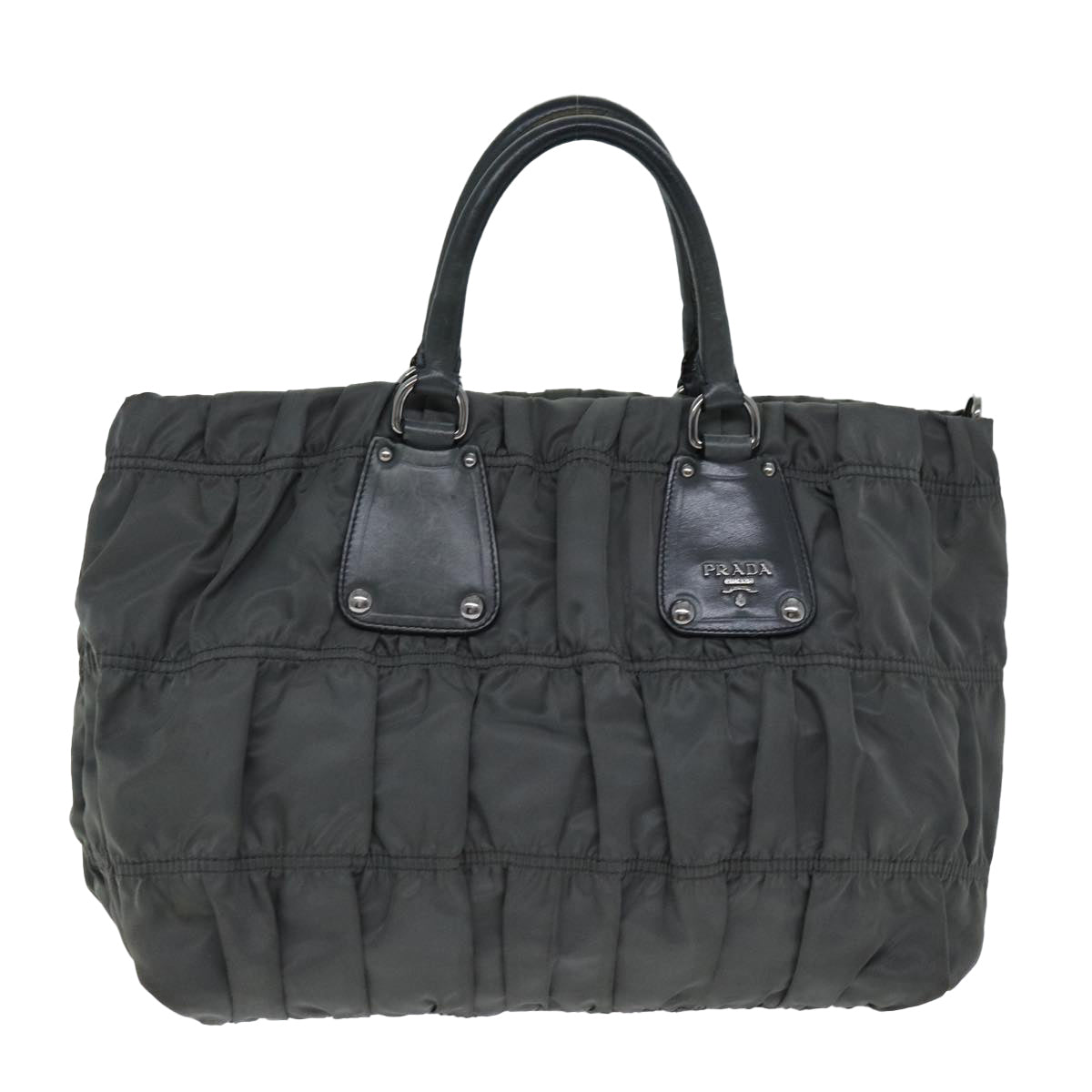 PRADA Hand Bag Nylon Gray Auth bs14395