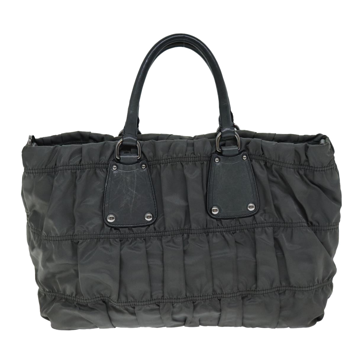 PRADA Hand Bag Nylon Gray Auth bs14395