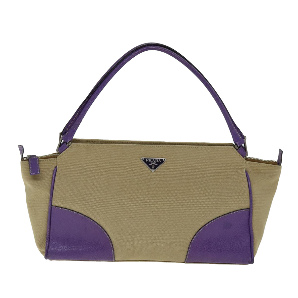 PRADA Hand Bag Canvas Purple Beige Auth bs14396