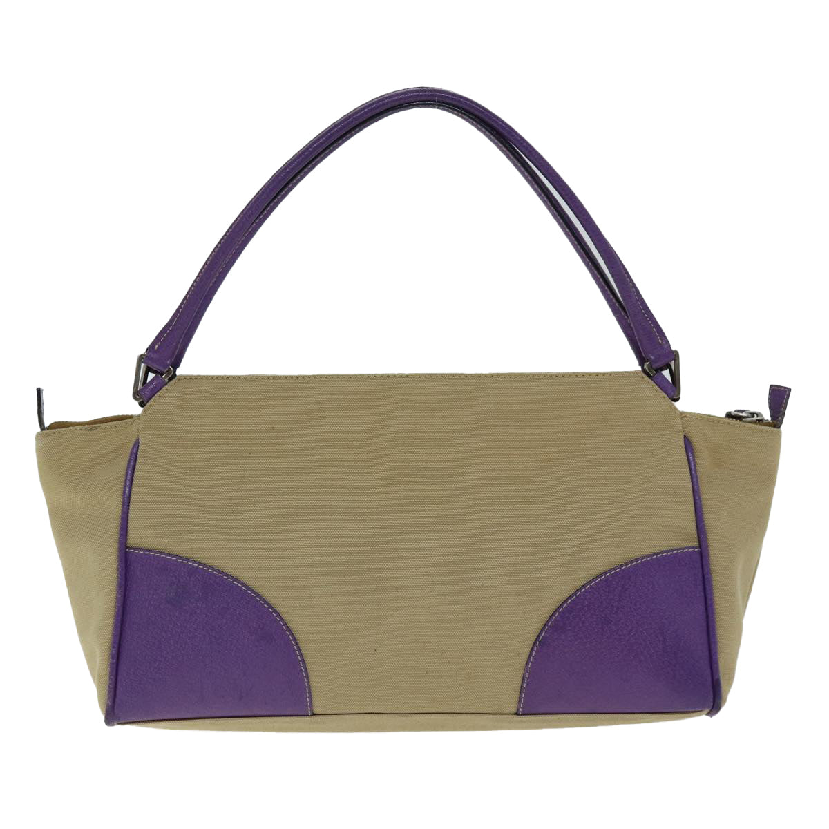 PRADA Hand Bag Canvas Purple Beige Auth bs14396 - 0