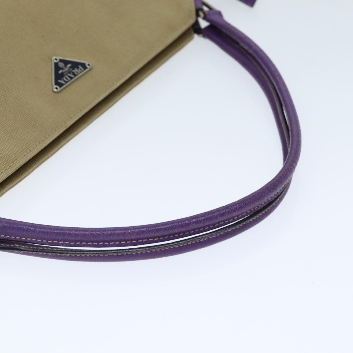 PRADA Hand Bag Canvas Purple Beige Auth bs14396