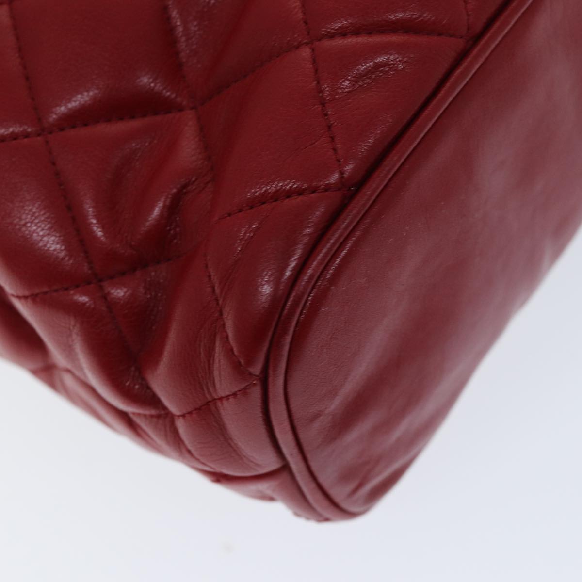CHANEL Matelasse Chain Shoulder Bag Lamb Skin Red CC Auth bs14402