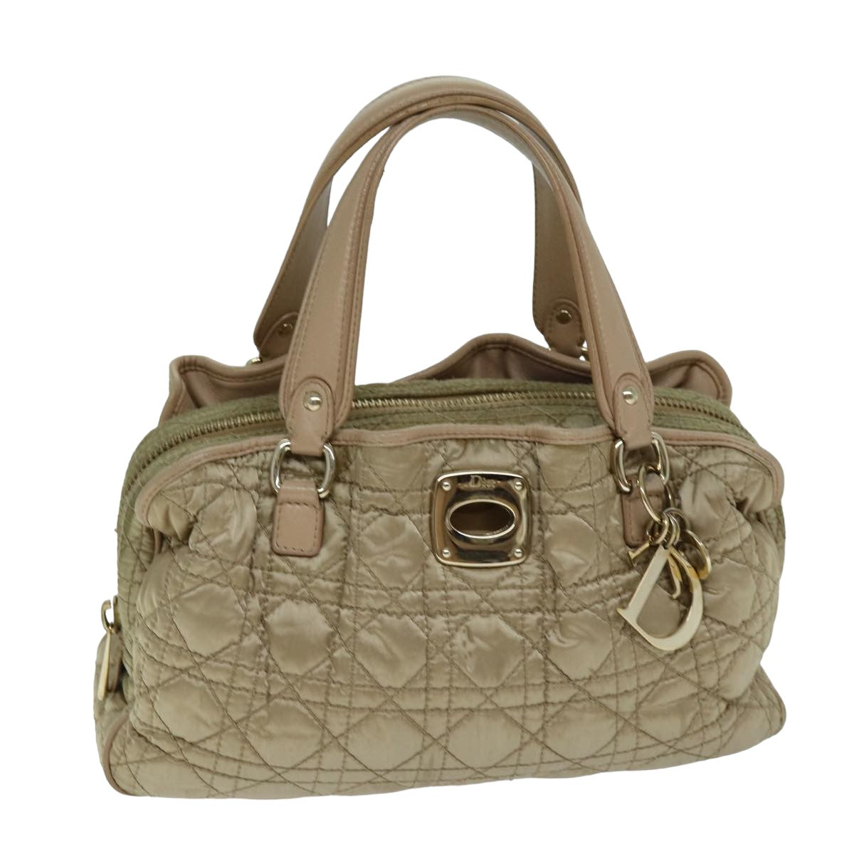 Christian Dior Lady Dior Canage Hand Bag Nylon Beige Auth bs14404