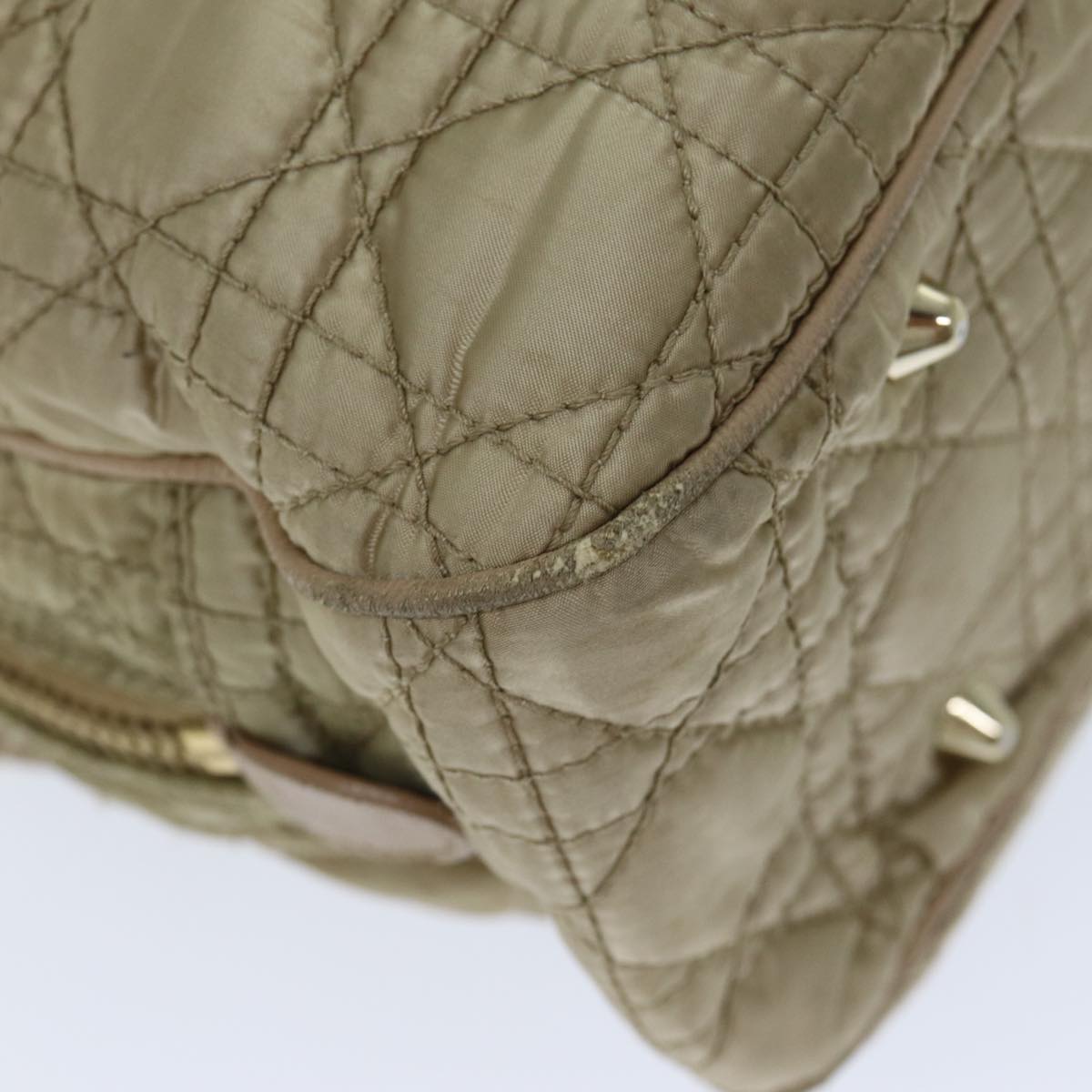 Christian Dior Lady Dior Canage Hand Bag Nylon Beige Auth bs14404