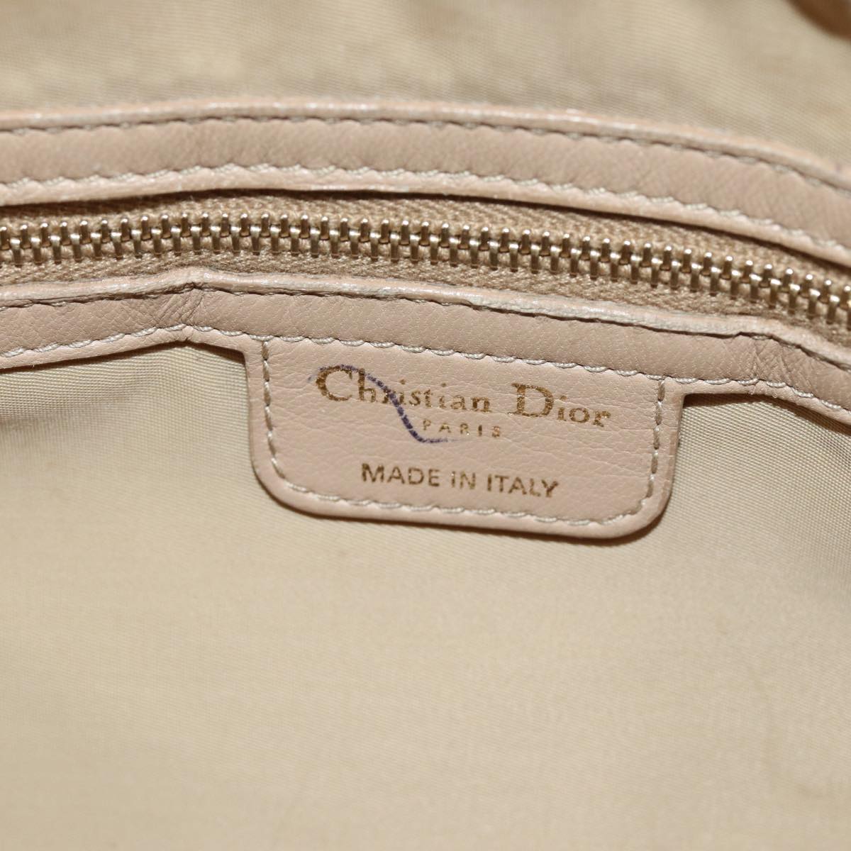 Christian Dior Lady Dior Canage Hand Bag Nylon Beige Auth bs14404