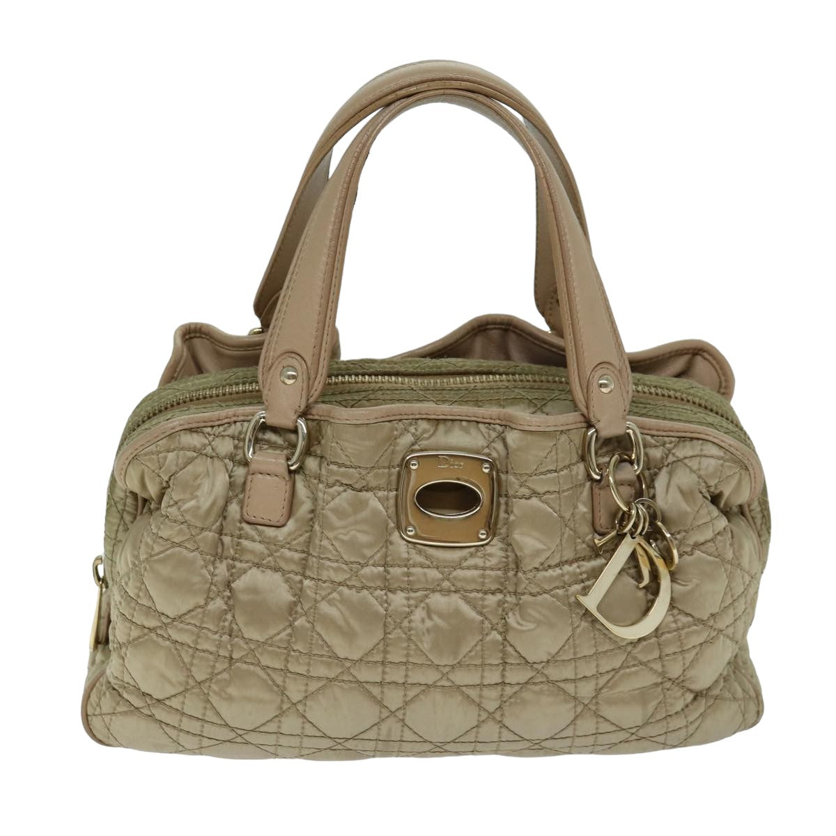 Christian Dior Lady Dior Canage Hand Bag Nylon Beige Auth bs14404