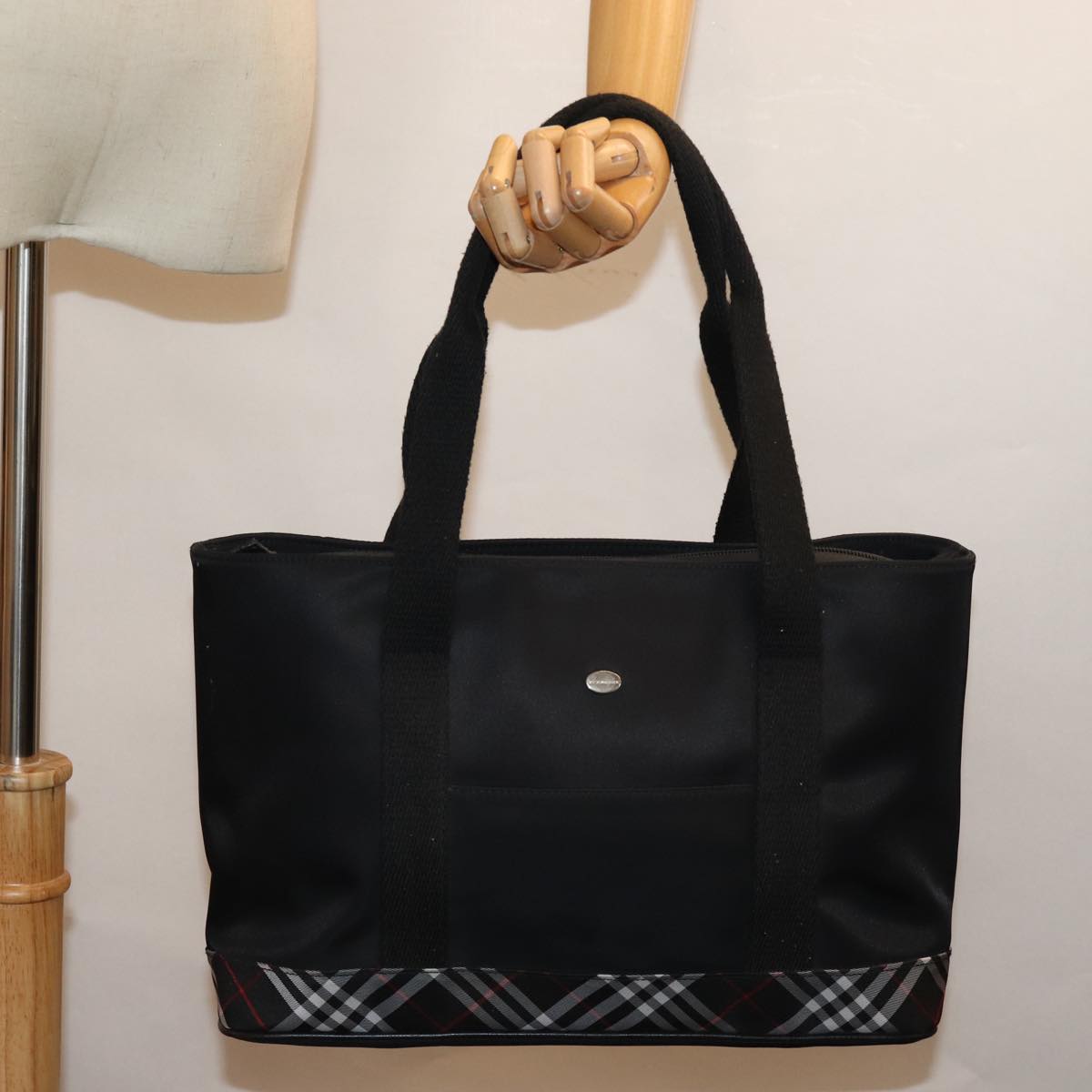 BURBERRY Nova Check Tote Bag Nylon Black Auth bs14408