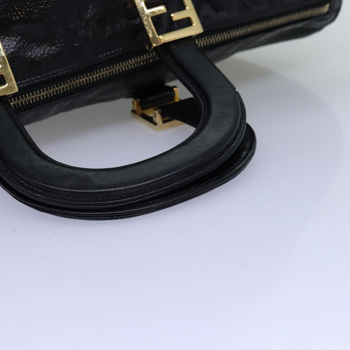 FENDI Hand Bag Enamel Black Auth bs14420