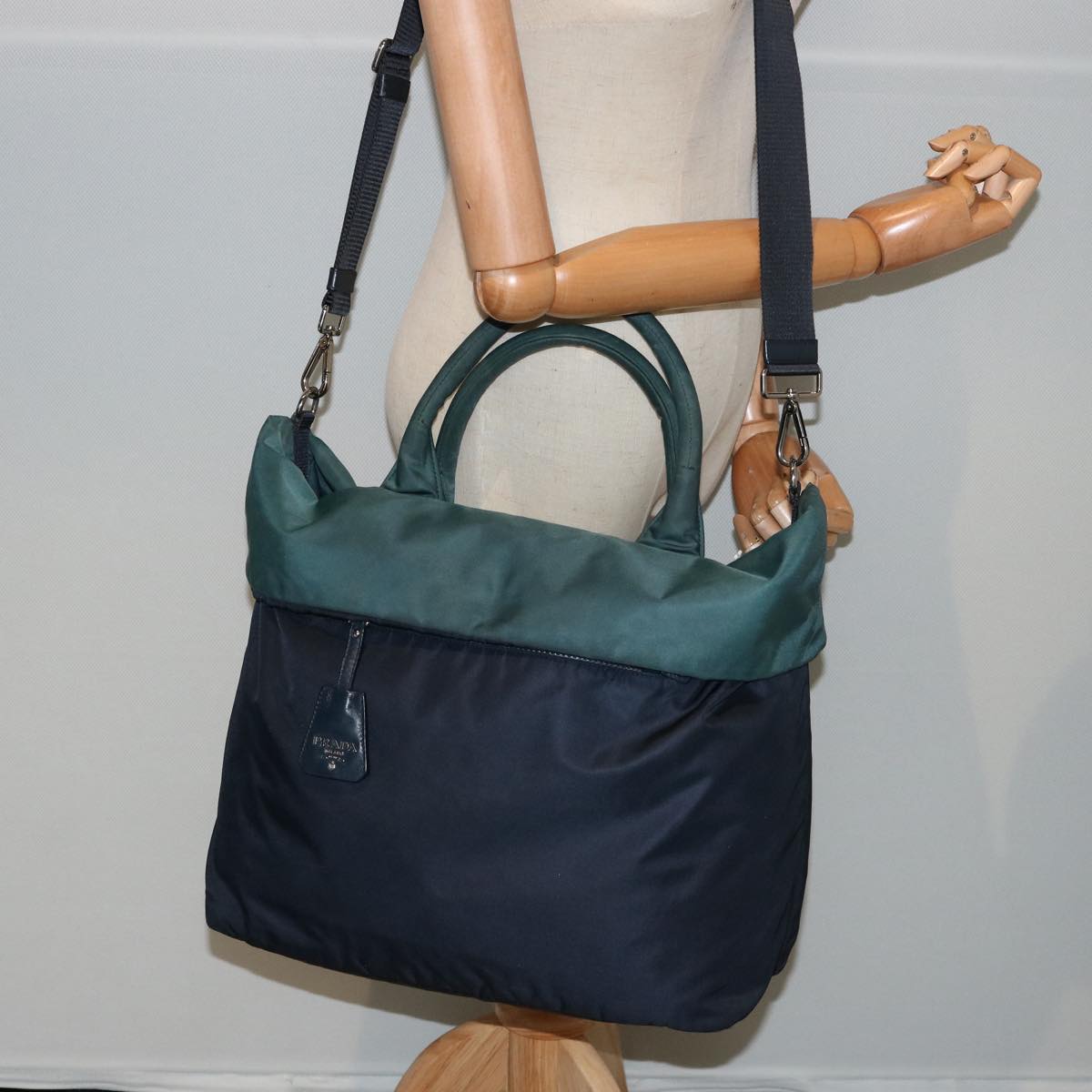 PRADA Tote Bag Nylon 2way Green Auth bs14422