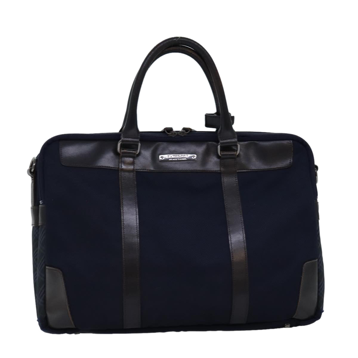 BURBERRY Nova Check Black label Business Bag Canvas Navy Auth bs14428