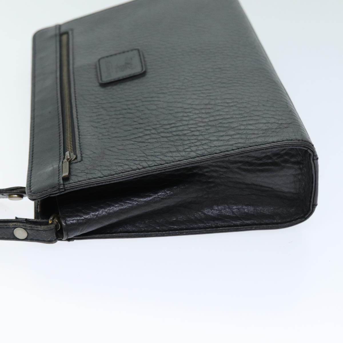 Burberrys Clutch Bag Leather Black Auth bs14433