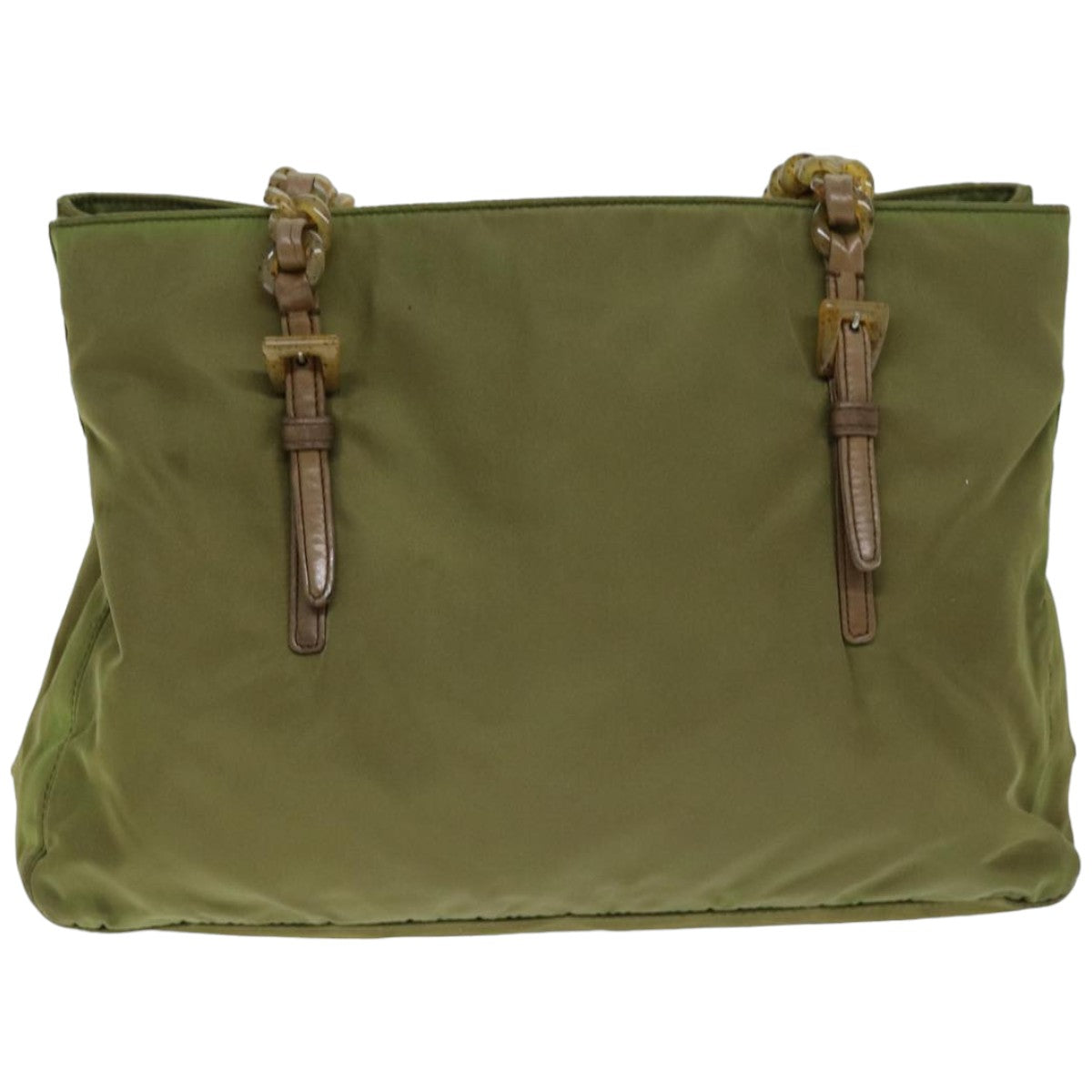 PRADA Chain Shoulder Bag Nylon Khaki Auth bs14447