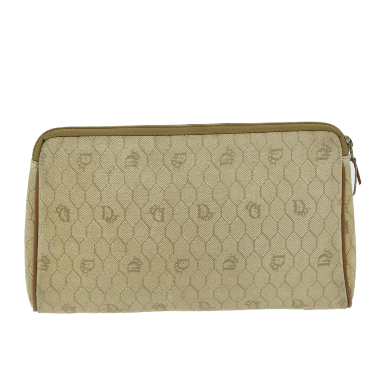 Christian Dior Honeycomb Canvas Clutch Bag PVC Leather Beige Auth bs14451 - 0