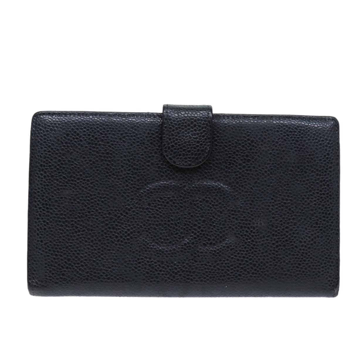 CHANEL COCO Mark Wallet Caviar Skin Black CC Auth bs14452