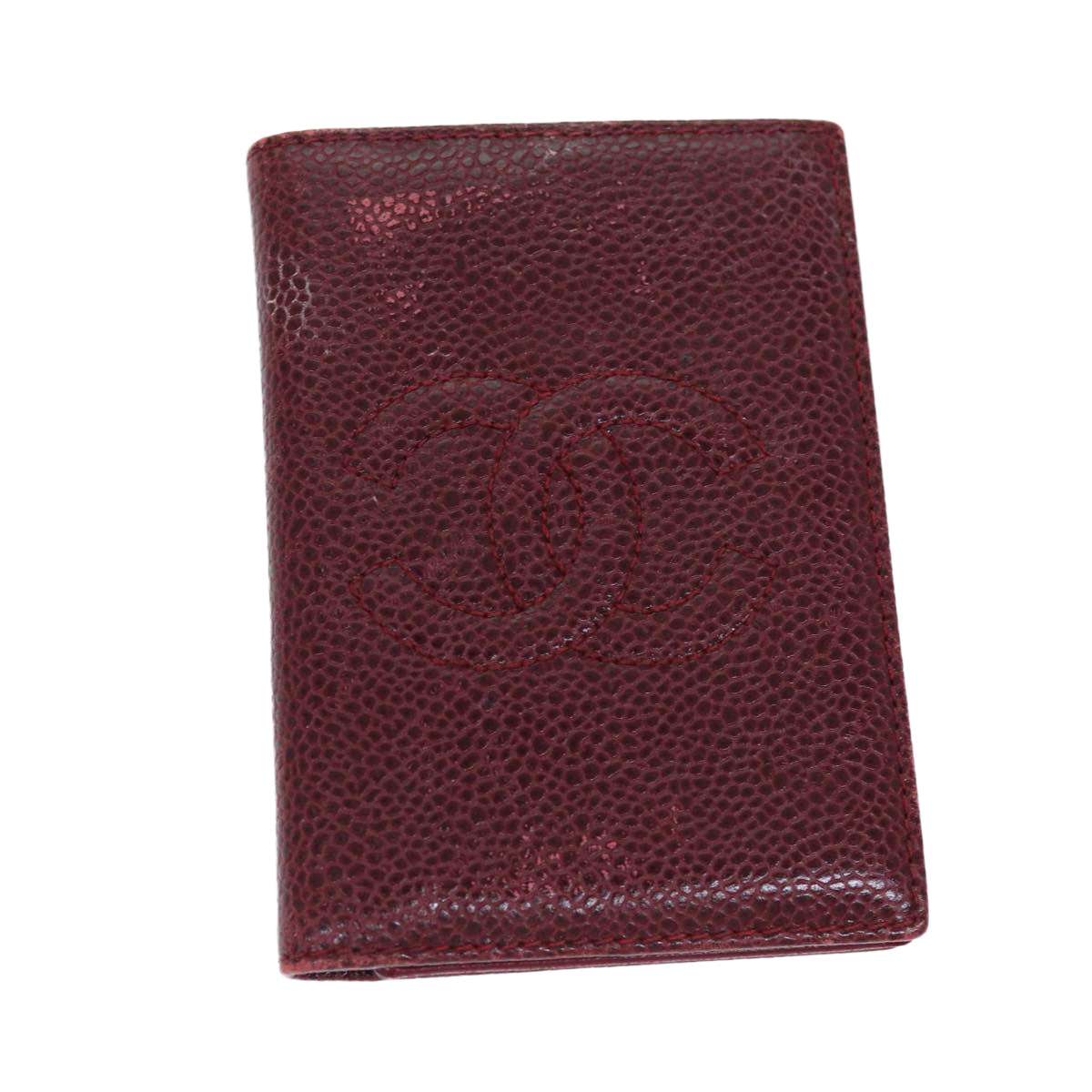 CHANEL COCO Mark Card Case Caviar Skin Red CC Auth bs14453