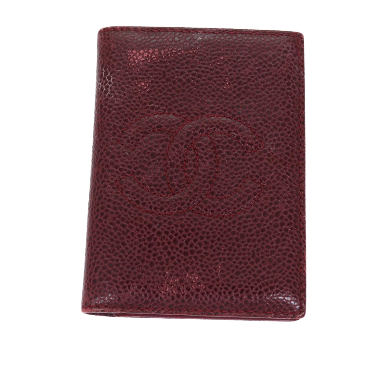 CHANEL COCO Mark Card Case Caviar Skin Red CC Auth bs14453