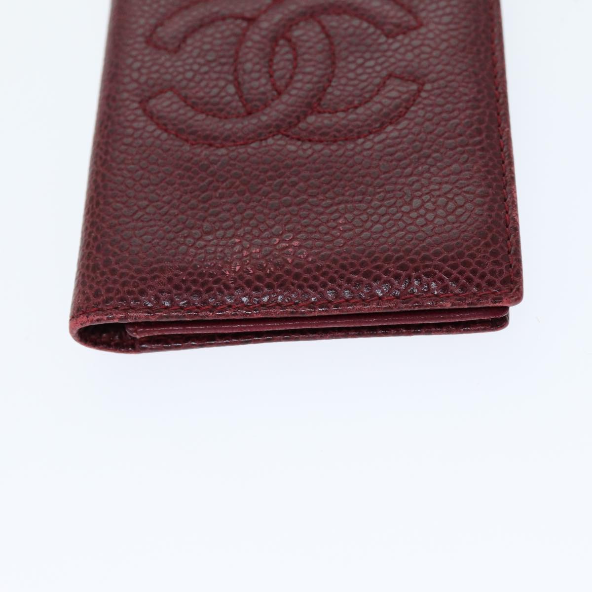 CHANEL COCO Mark Card Case Caviar Skin Red CC Auth bs14453