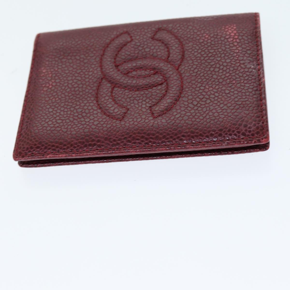 CHANEL COCO Mark Card Case Caviar Skin Red CC Auth bs14453