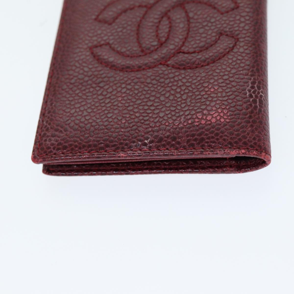 CHANEL COCO Mark Card Case Caviar Skin Red CC Auth bs14453