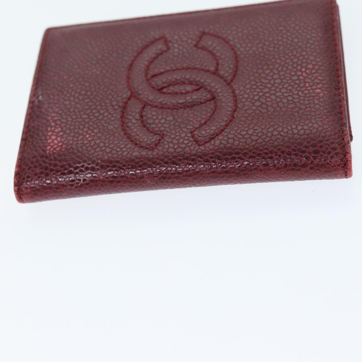 CHANEL COCO Mark Card Case Caviar Skin Red CC Auth bs14453