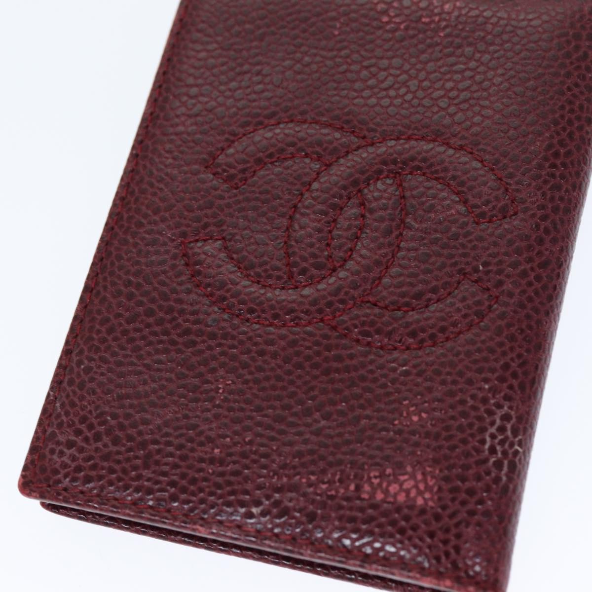 CHANEL COCO Mark Card Case Caviar Skin Red CC Auth bs14453