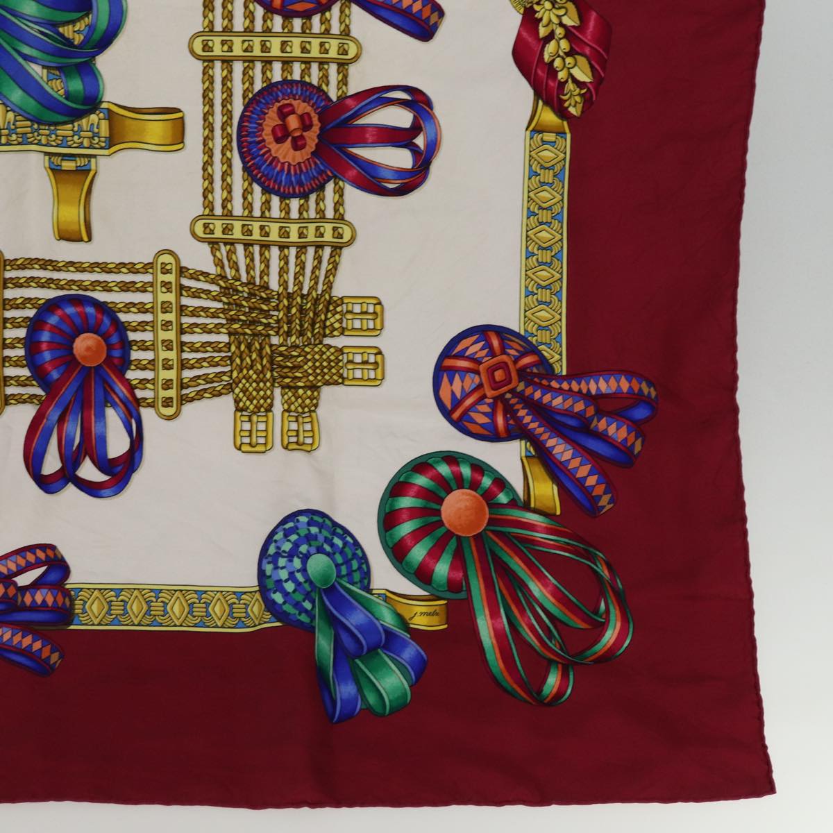 HERMES Carre 90 Scarf ""LES RUBANS DU CHEVAL"" Silk Red Auth bs14454